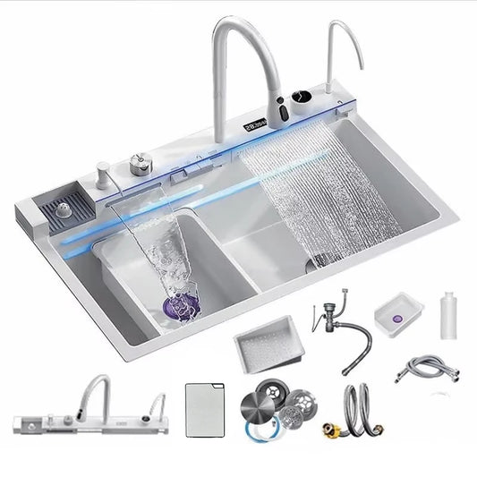 Stainless Steel Waterfall Sink Large Slot Integrated Digital