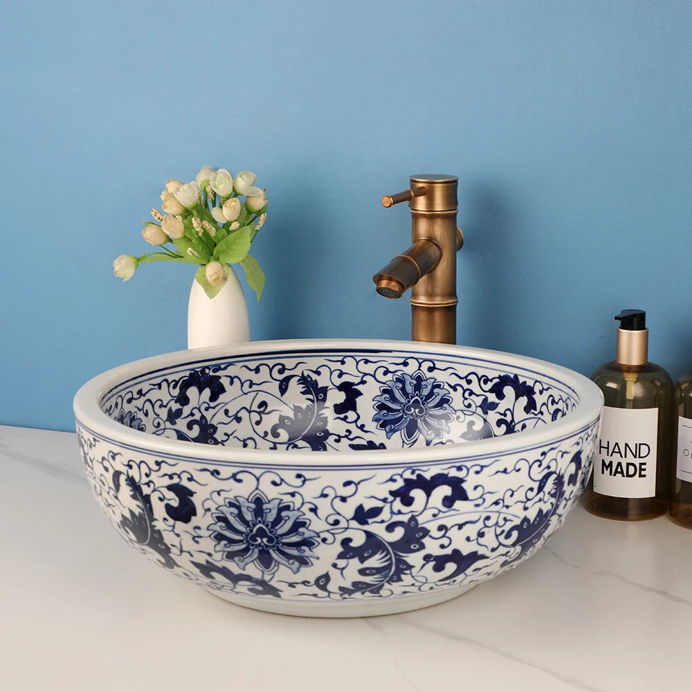 Zappo Jindezhen Ceramic Bathroom Vessel Sink Faucet Combo