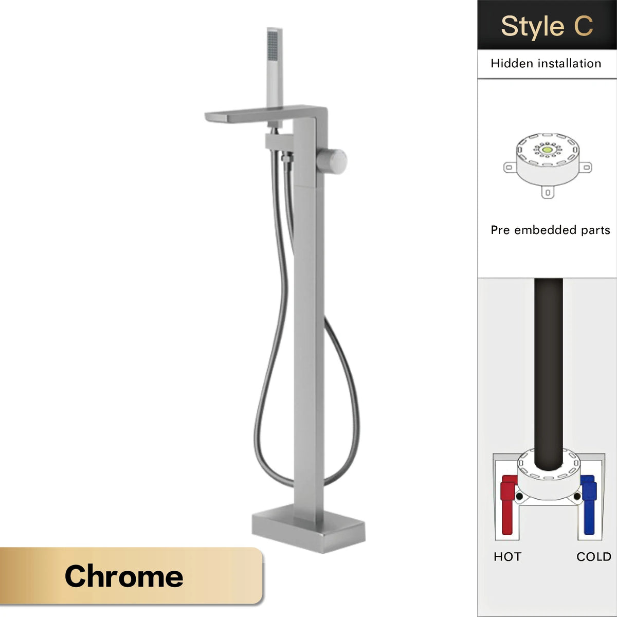 Luxury Black Brass Bathroom Faucet Floor Standing Design