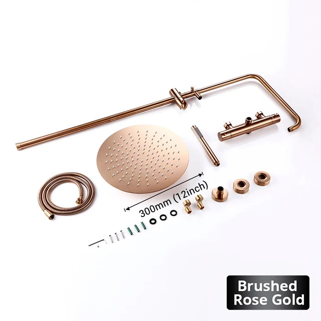 Brushed Gold Thermostatic Shower Faucets Sets Wall Mount