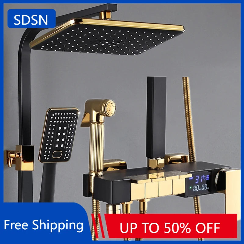 Piano Digital Display Thermostatic Bathroom Shower Cold Brass
