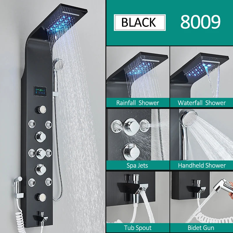 Black Nickel Led Shower Panel Six Functions Shower
