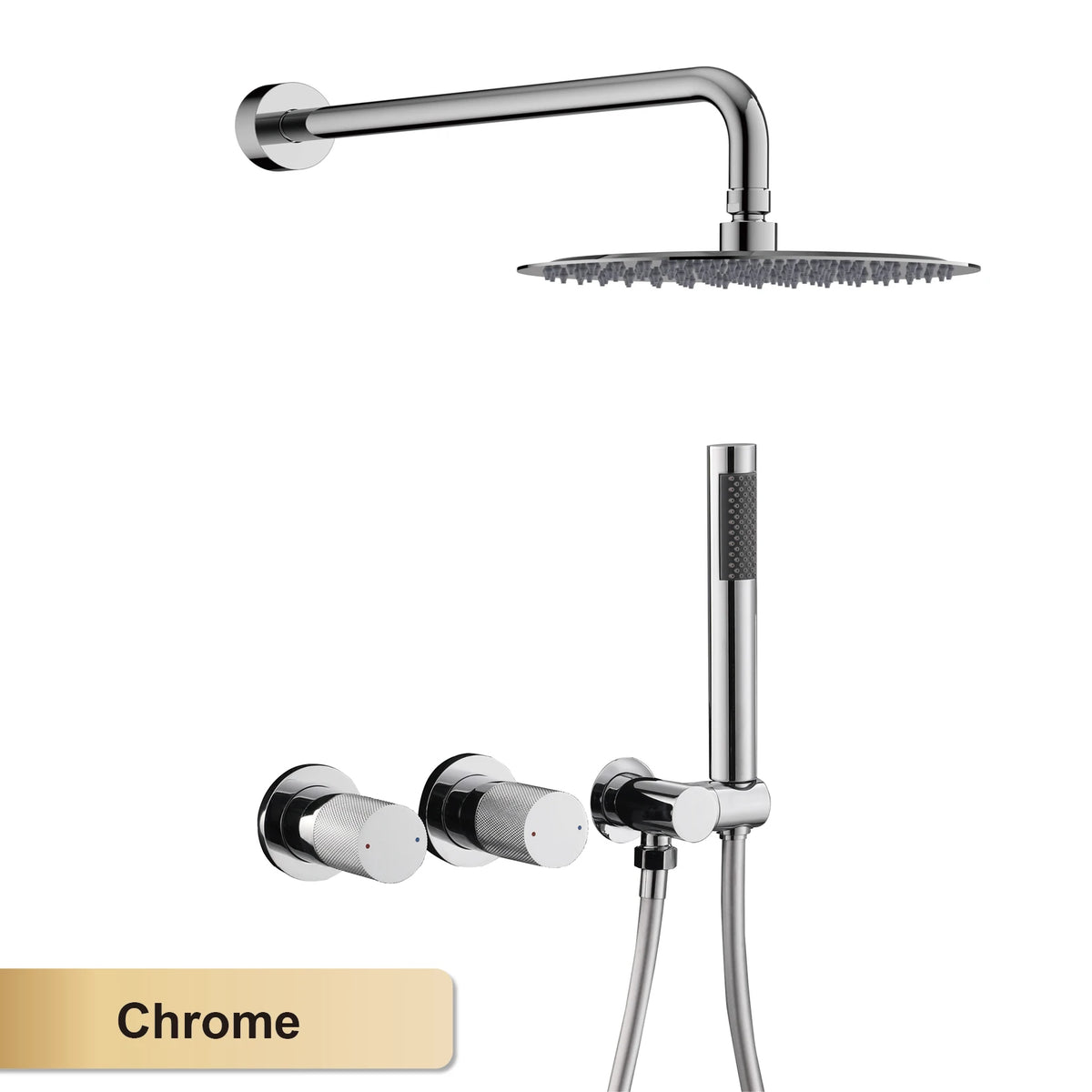 Modern Brass 2-Function Shower System Wall-Embedded Chrome Finish