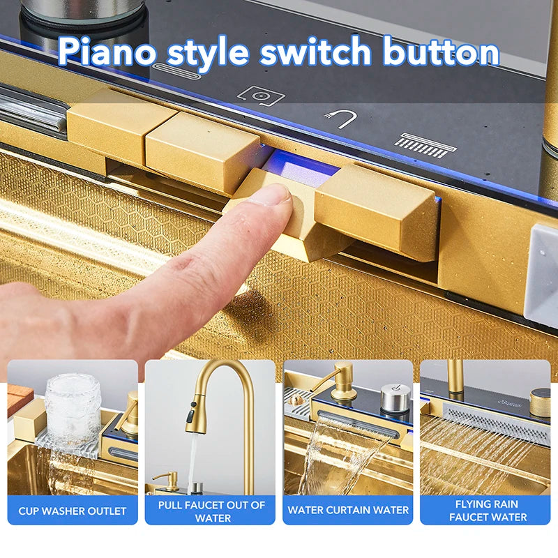 Golden Stainless Steel Sink Smart Digital Display Integrated