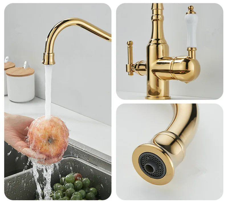 Antique Waterfilter Tap Faucet Gold Mixer Drinking Purify