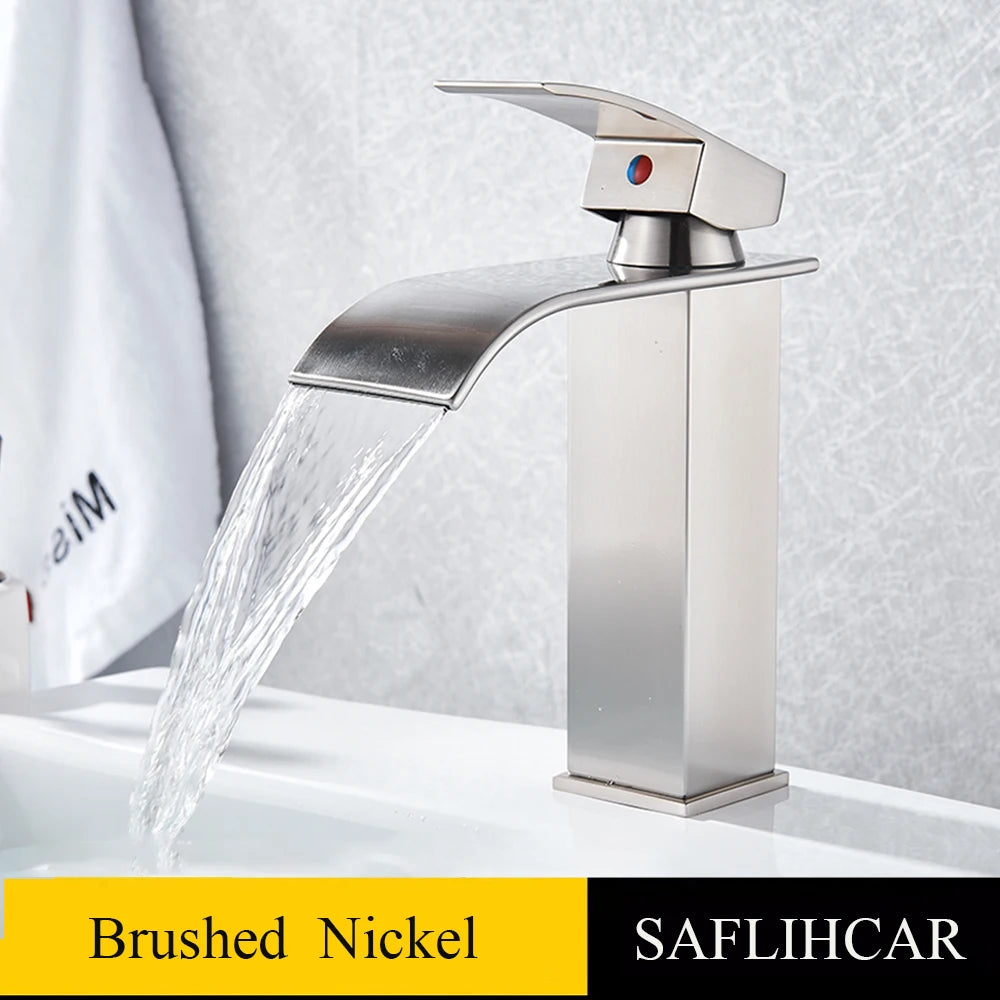 Brushed Gold Basin Sink Faucet Waterfall Outlet Vanity