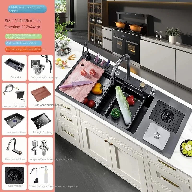 Flying Rainwaterfall Sink Stainless Steel Large Big Garbage