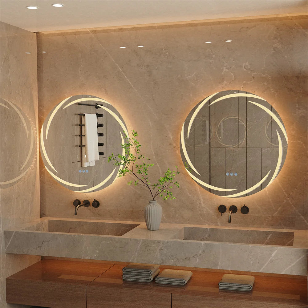 Luvodi Modern Led Bathroom Wall Mirror Circle Backlight