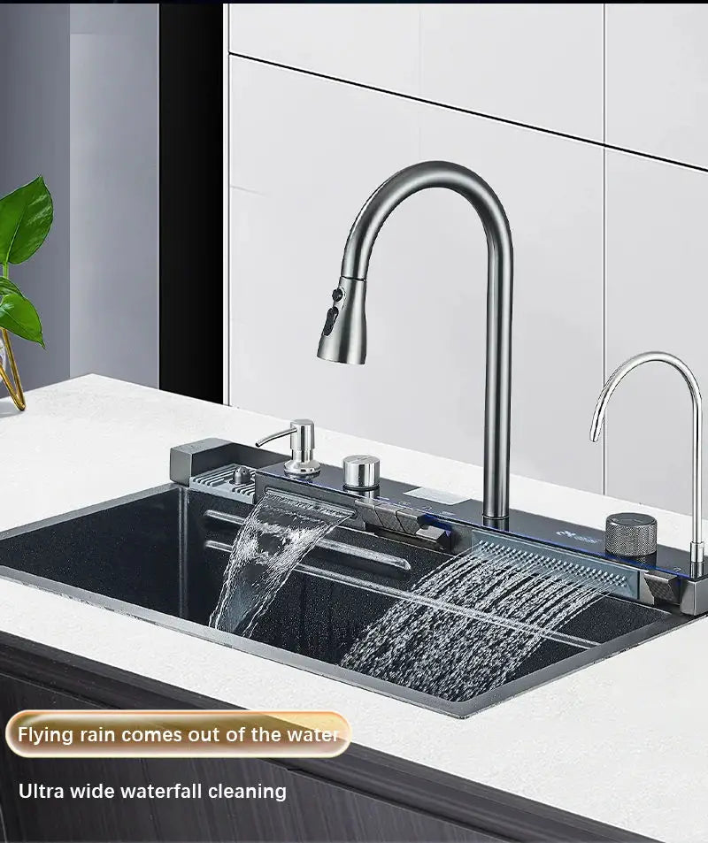304 Stainless Steel Waterfall Sink Large Slot Integrated