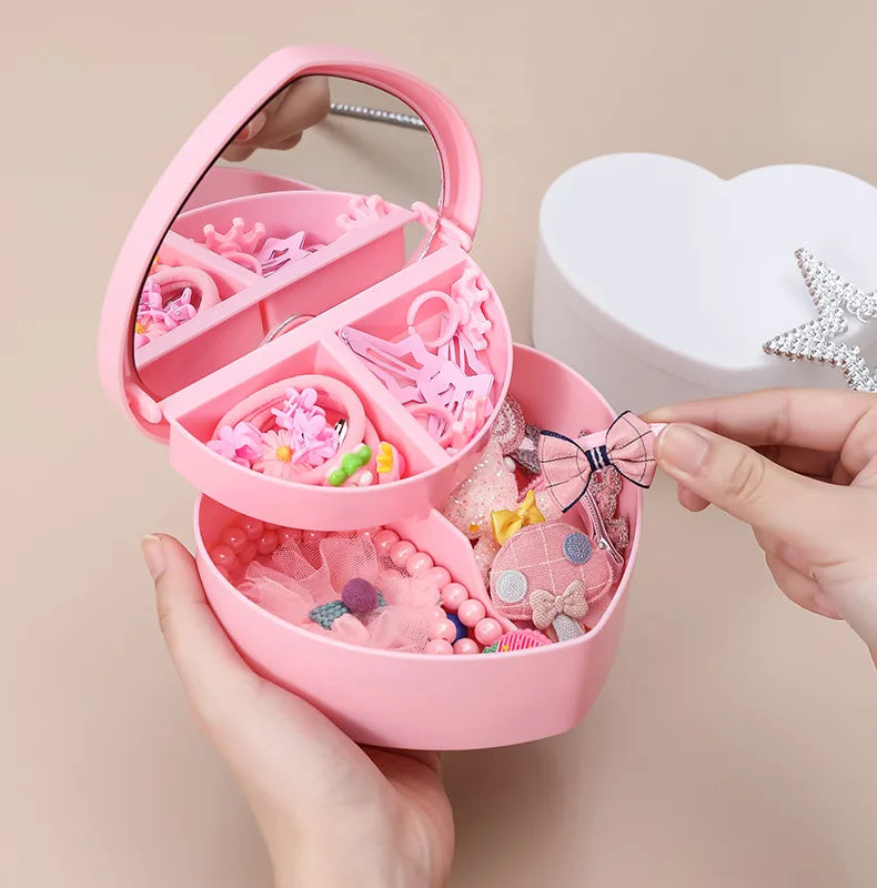 Pink Girl Heart Makeup Jewelry Storage Box Desktop