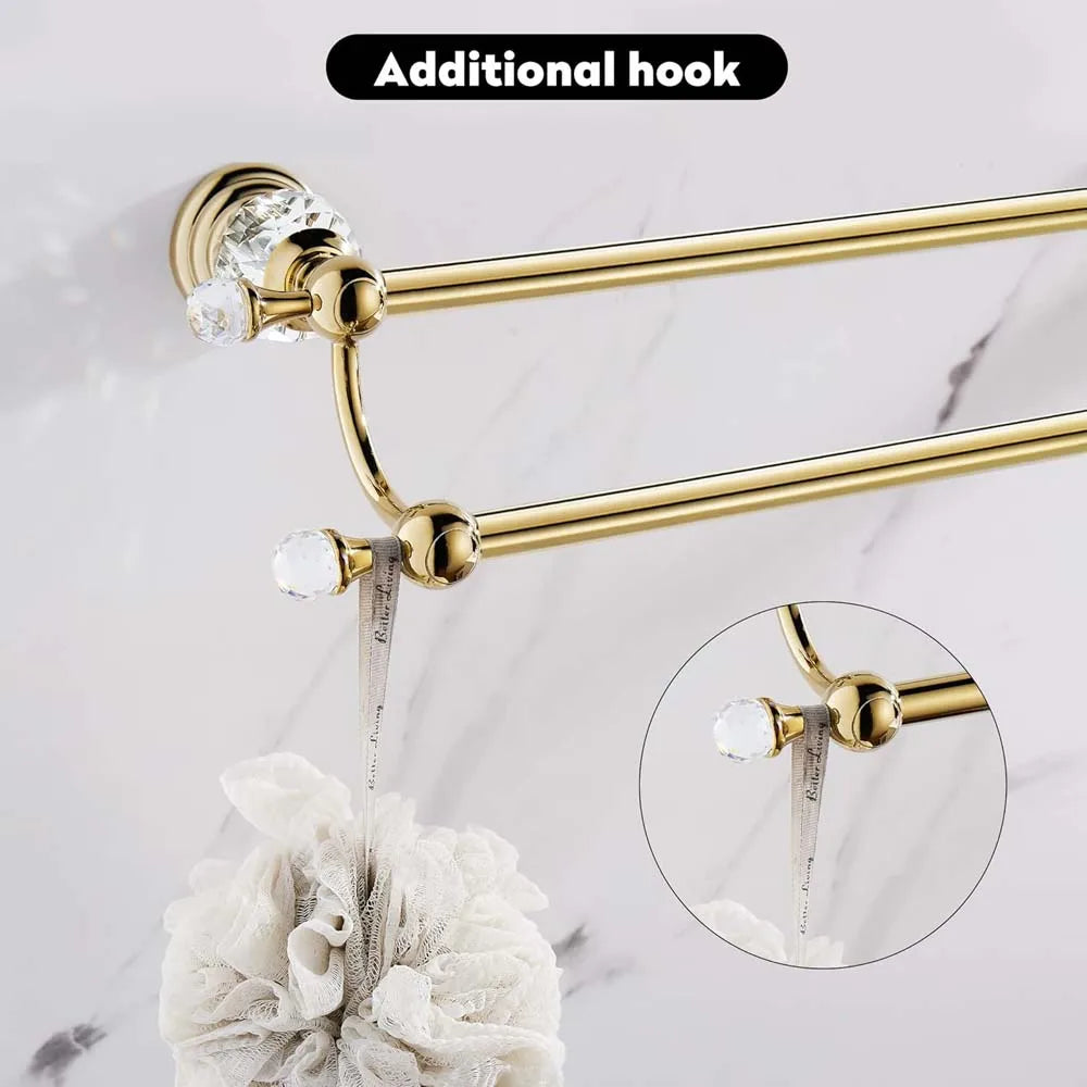 Luxury Crystal Gold Bathroom Hardware Wall Mounted Retractable