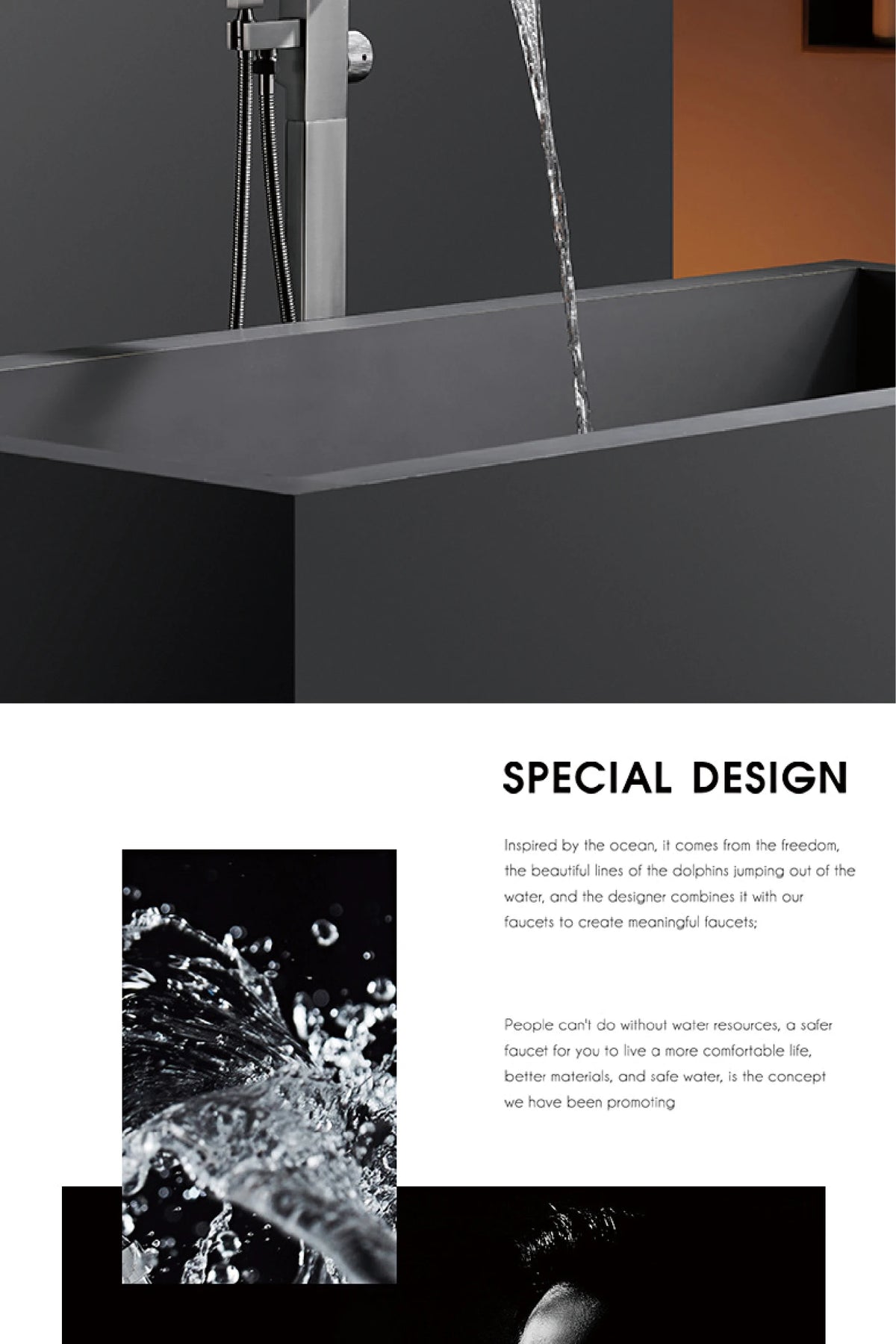 Luxury Black Brass Bathroom Faucet Floor Standing Design