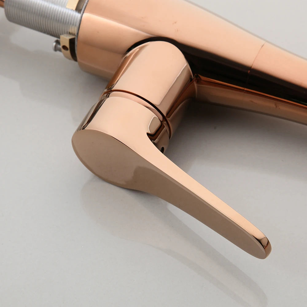 Kemaidi Rose Gold Sink Faucet Black Handle Pull
