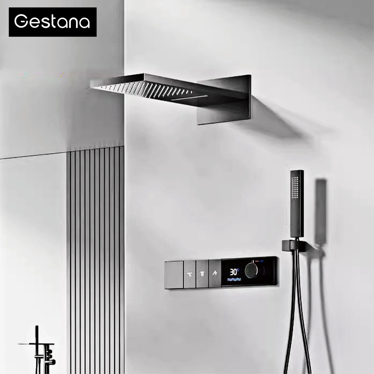 Gunmetal Luxury Brass Built-In Thermostatic Shower System Led
