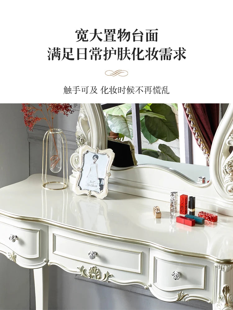European Decor Makeup Vanity Desk Wooden Drawer White