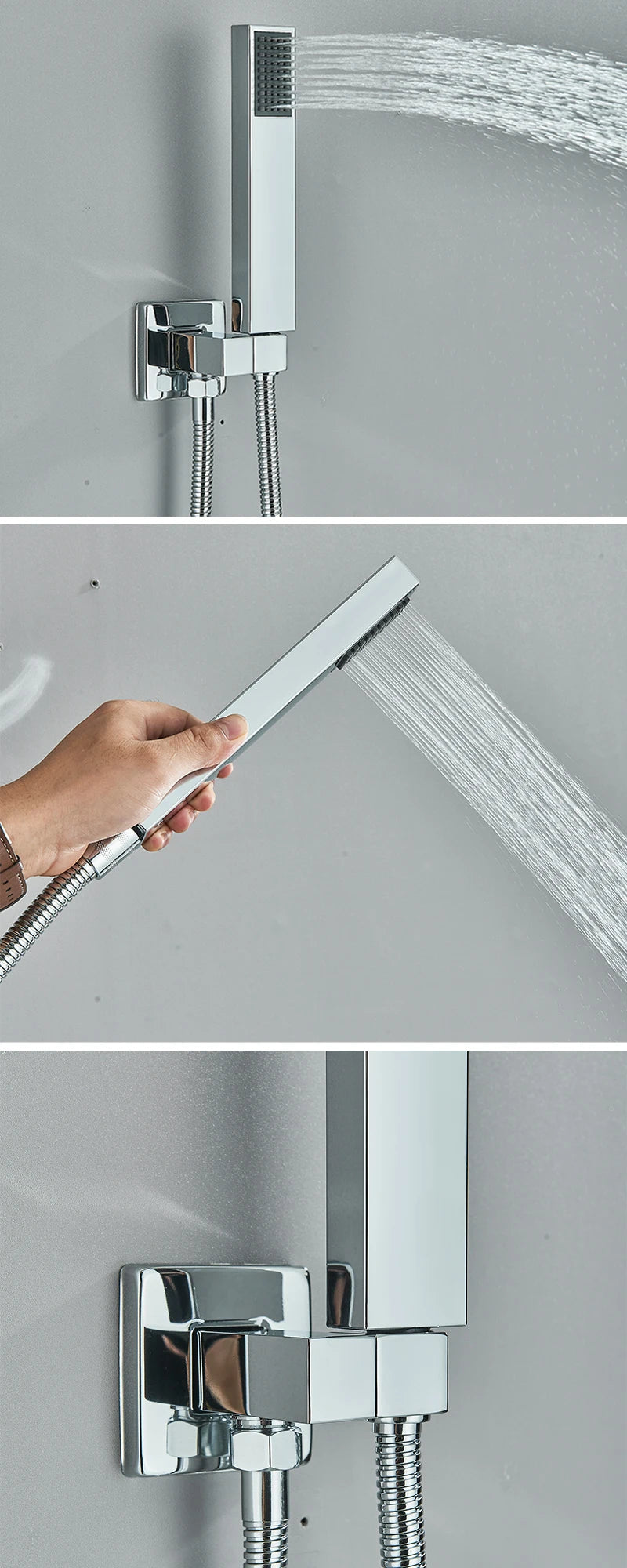 Chrome Concealed Bathroom Rain Waterfall Shower Faucets Wall