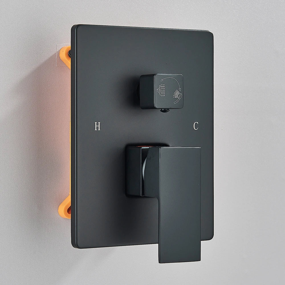 Black Concealed Shower System Rain Waterfall Bathroom Embedded