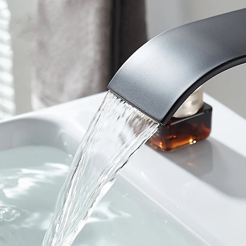Splash-Proof Dual Control Countertop Waterfall Faucet Bathroom