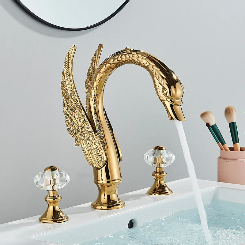 Golden Swan Shape Bathroom Faucet Basin Faucet Tap