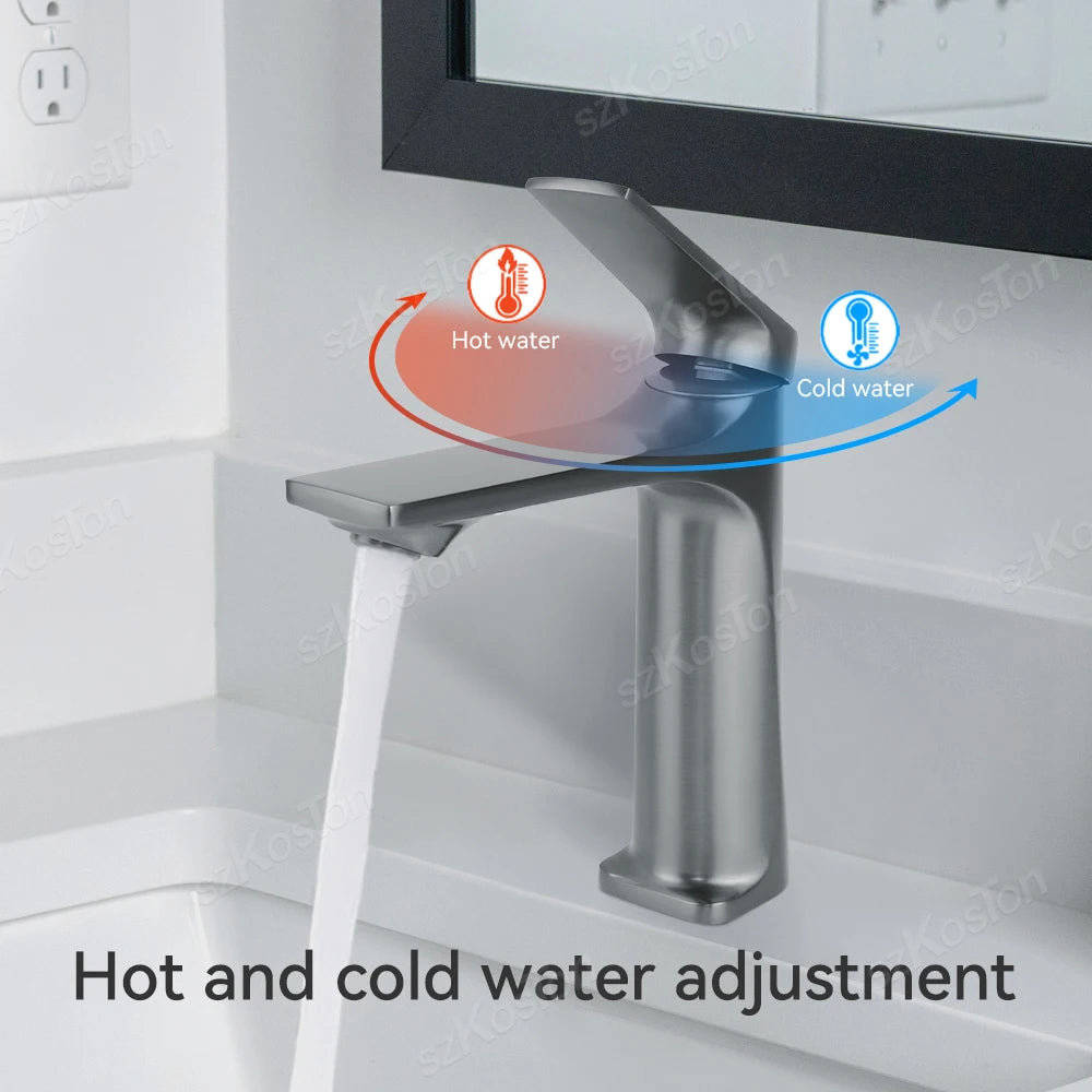 Brass Core Modern Bathroom Sink Faucet Handle Deck