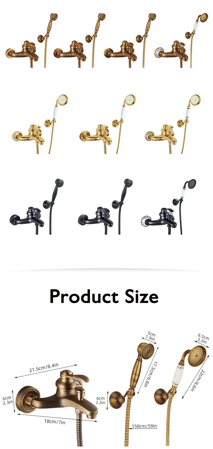 European Style Bathroom Shower Faucet Copper Brass Shower
