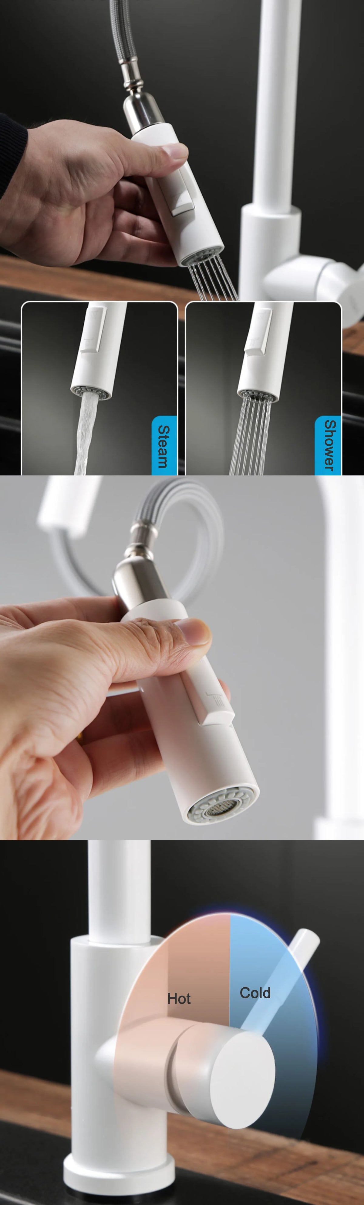 White Touch-On Sink Faucets Pull Down Sprayer Improvement