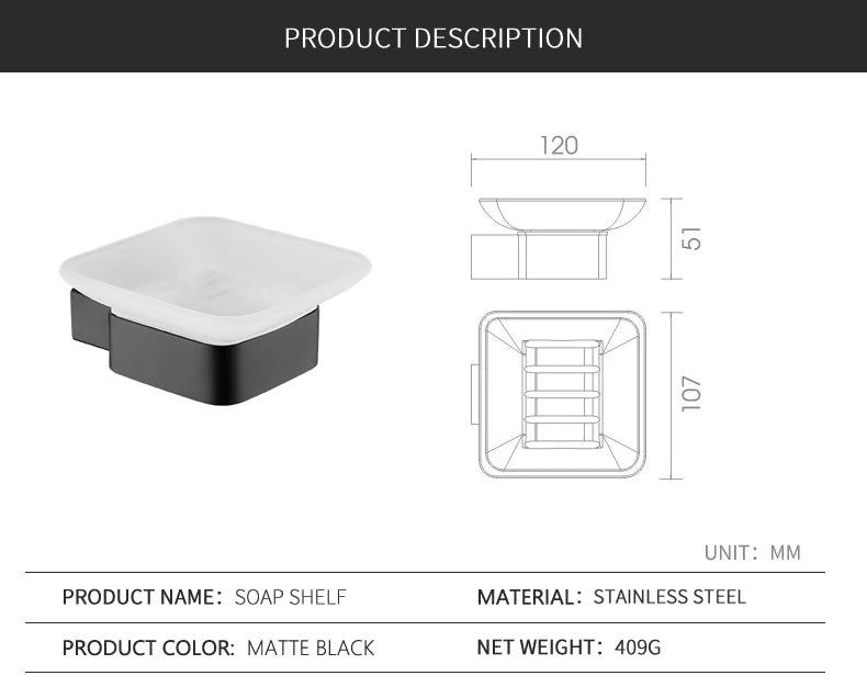 Matte Black Bathroom Hardware Towel Rack Shelf Hook