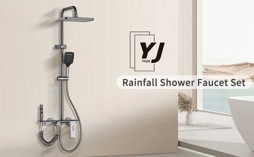 Bathroom Shower Faucet Complete Rain Shower Black Faucet
