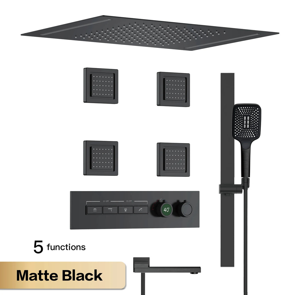 Luxury Gun Grey Brass Thermostatic Shower System Ceiling-Embedded