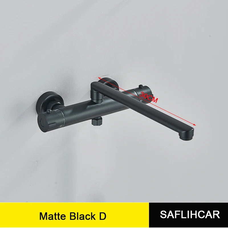 Black Thermostatic Bathroom Shower Faucet Dual Handle Bathtub