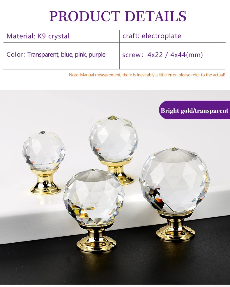 Colorful Crystal Glass Ball Pulls Knobs Wardrobe Door