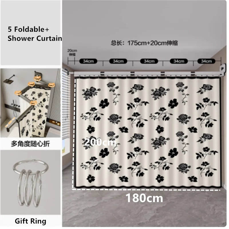 Suction Cup Shower Curtain Rod Foldable Adhesive Drilling