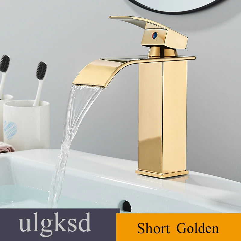 Waterfall Bathroom Basin Sink Faucet Handle Mixer Tap