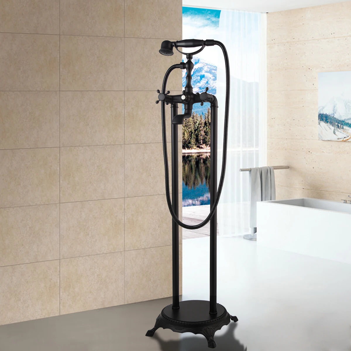 Kemaidi Freestanding Shower Faucet Bathtub Floor Mounted Tub