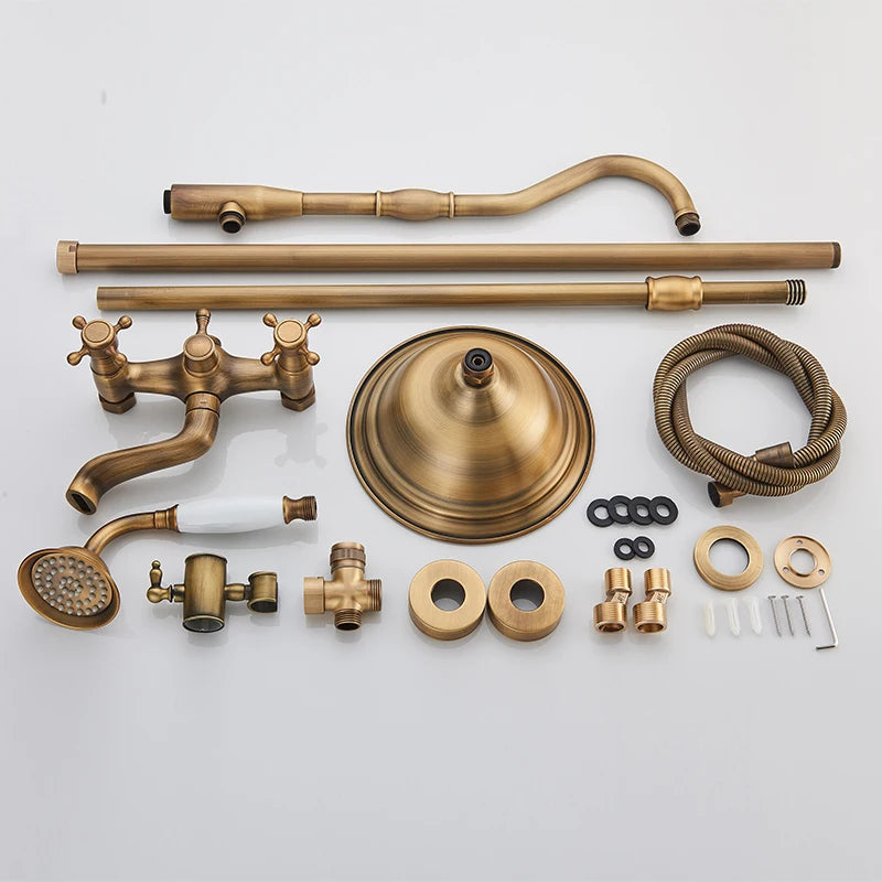 Quyanre Antique Brass Shower Faucets Wall Mount Rainfall