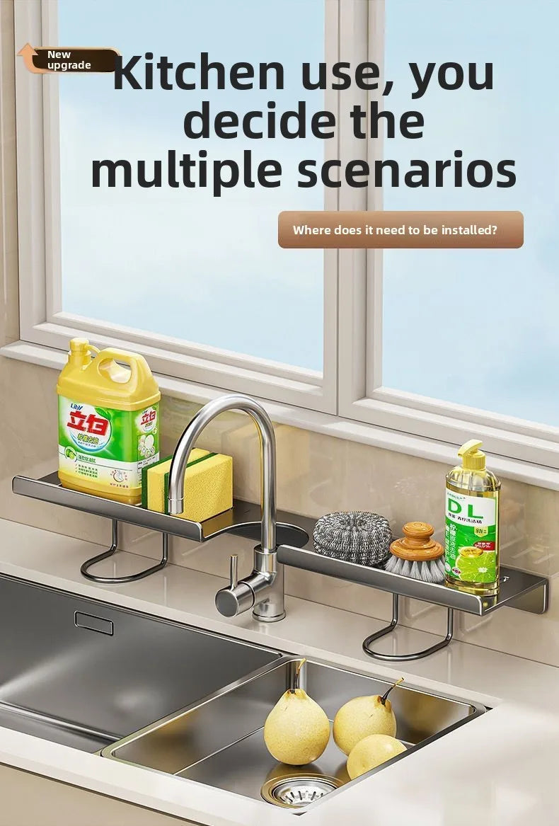 No Drill Stainless Steel Sink Organizer Wall Mounted