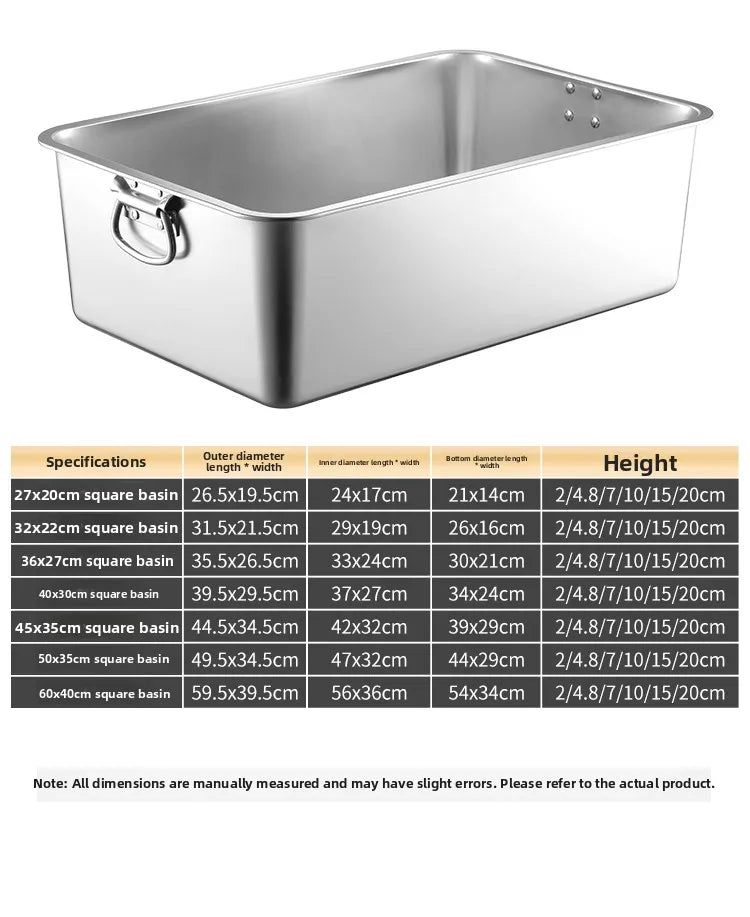 Stainless Steel 304 Deepened Square Basin Rectangular Box
