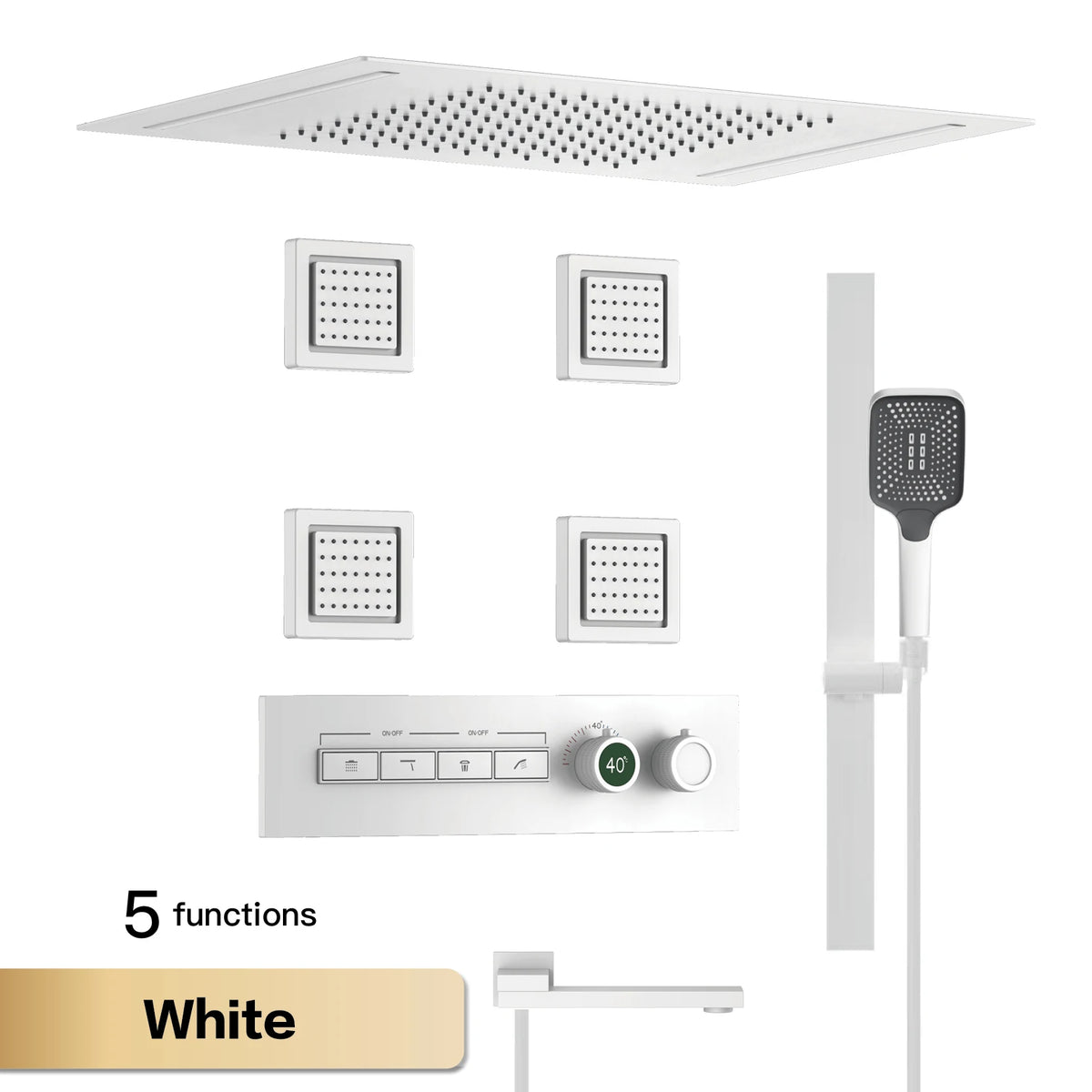 Luxury Gun Grey Brass Thermostatic Shower System Ceiling-Embedded