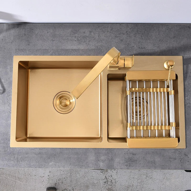 Gold Sink Above Counter Double Bowl Goldn Basket
