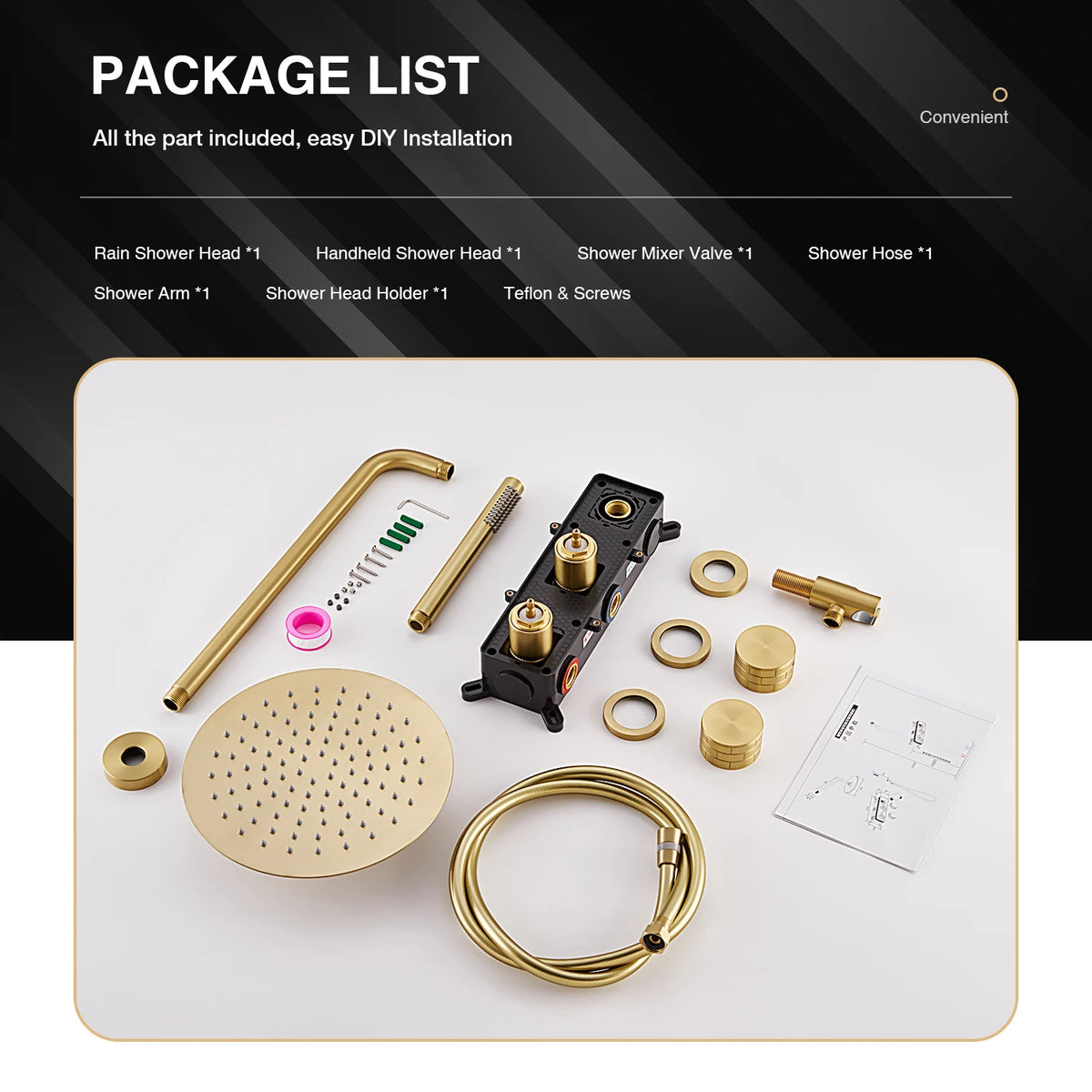 Bathroom Shower System Brushed Gold Cold Faucet Bath
