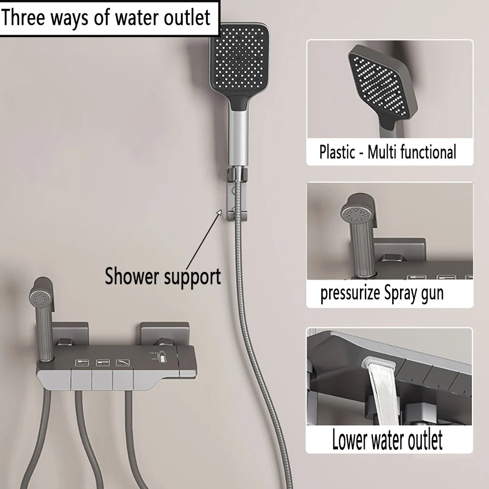 Wall Mounted Bathtub Faucet Multi-Functional Brass Body Height