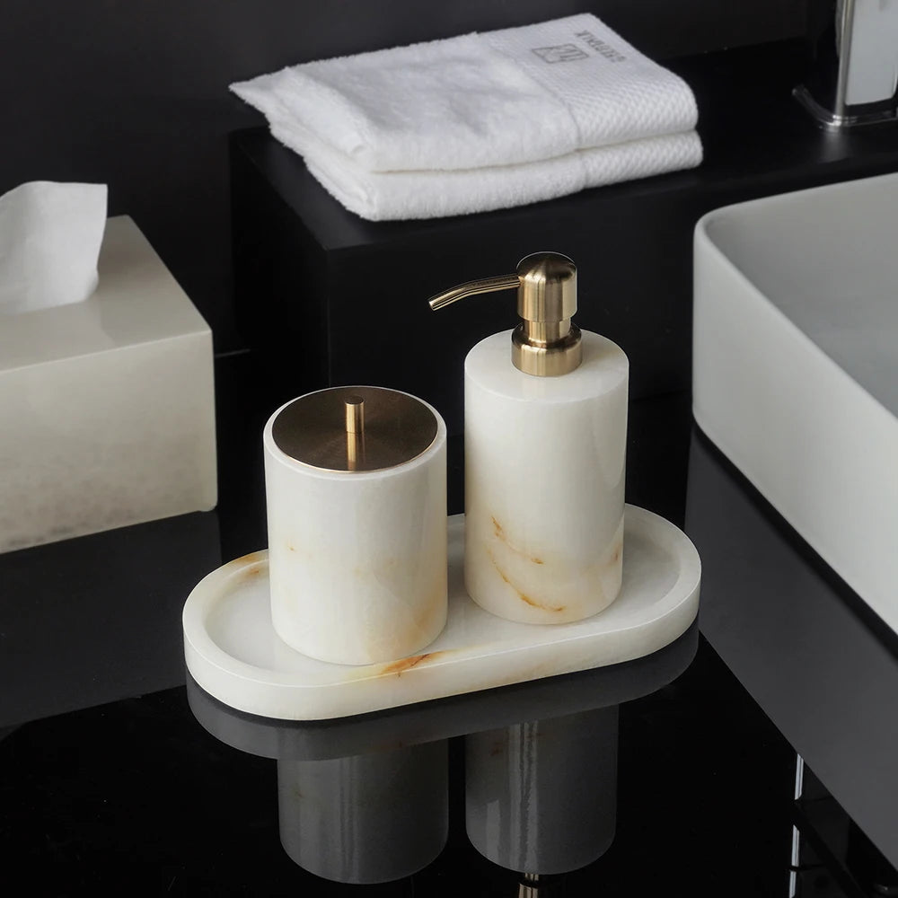 White Onyx Natural Marble Bathroom Elegant Soap Dispenser