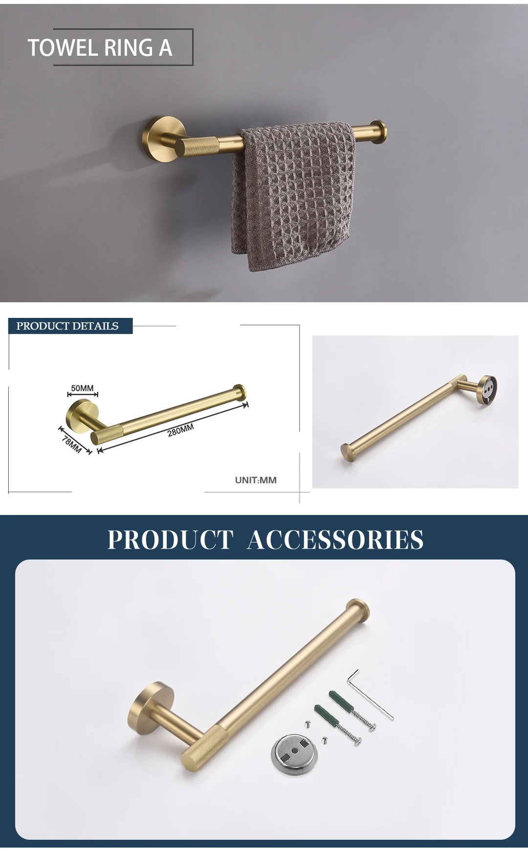 Brushed Gold Towel Bar Toilet Seat Rack Robe