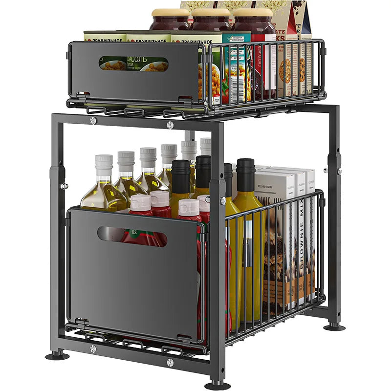 Layer Pull Out Cabinet Organizer Adjustable Storage Under-Sink