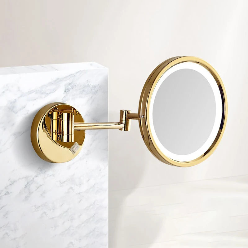 Brushed Gold Led Folding Bathroom Mirror Wall Mounted
