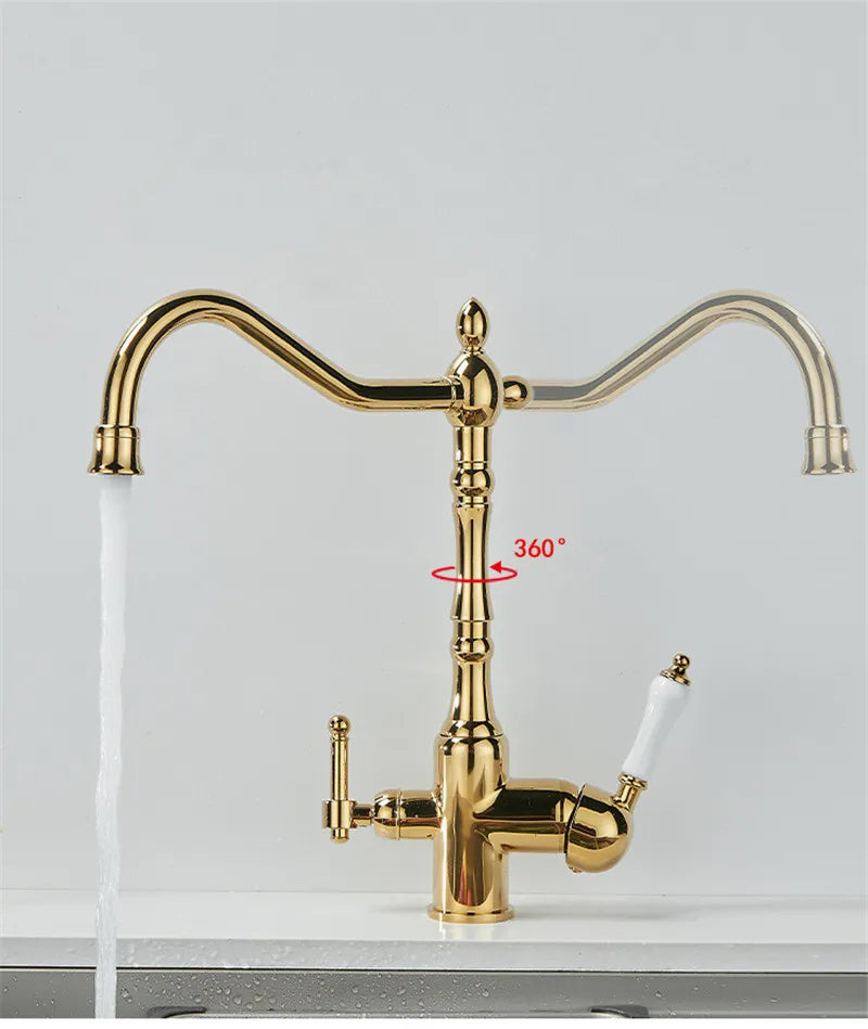 Antique Waterfilter Tap Faucet Gold Mixer Drinking Purify