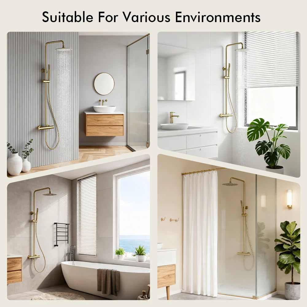 Brushed Gold Thermostatic Shower Faucets Sets Wall Mount