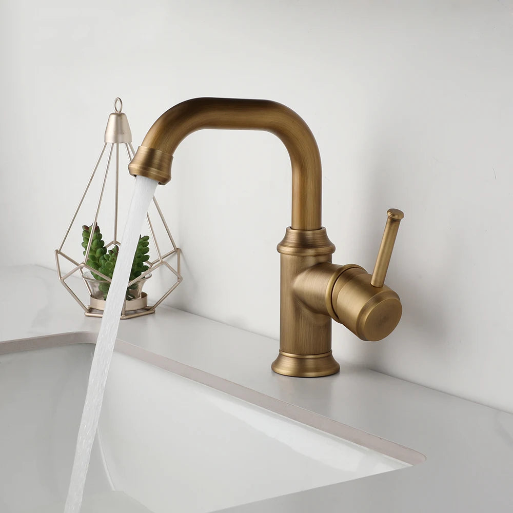 Kemaidi Antique Brass Handle Bathroom Faucets Mixer Tap