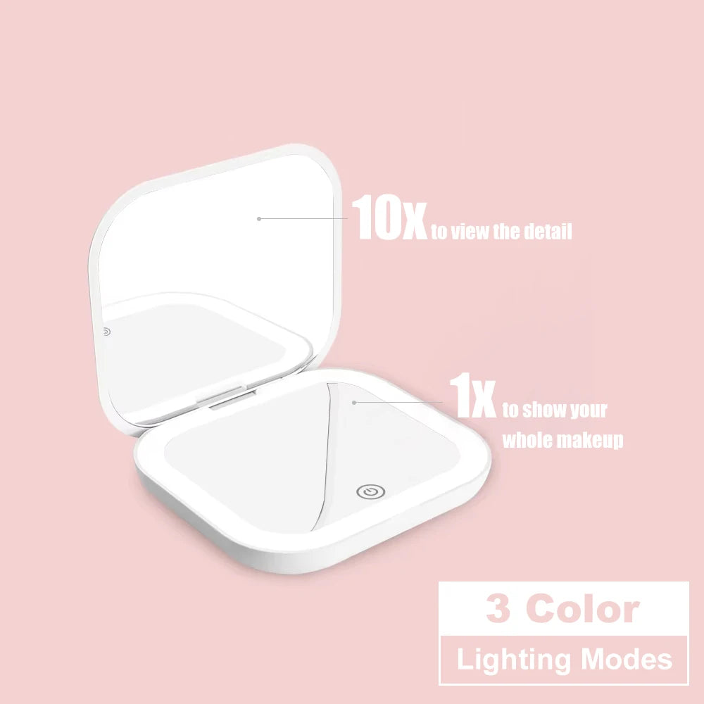 Compact Mirror Lights 1x/2x Magnification Folding Handheld Small