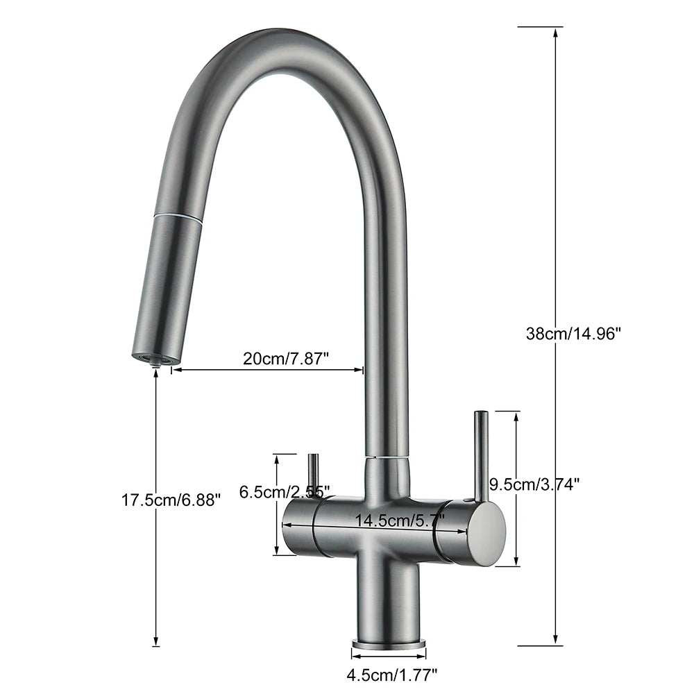 Brushed Gold Water Filter Faucet Dual Spout Pure